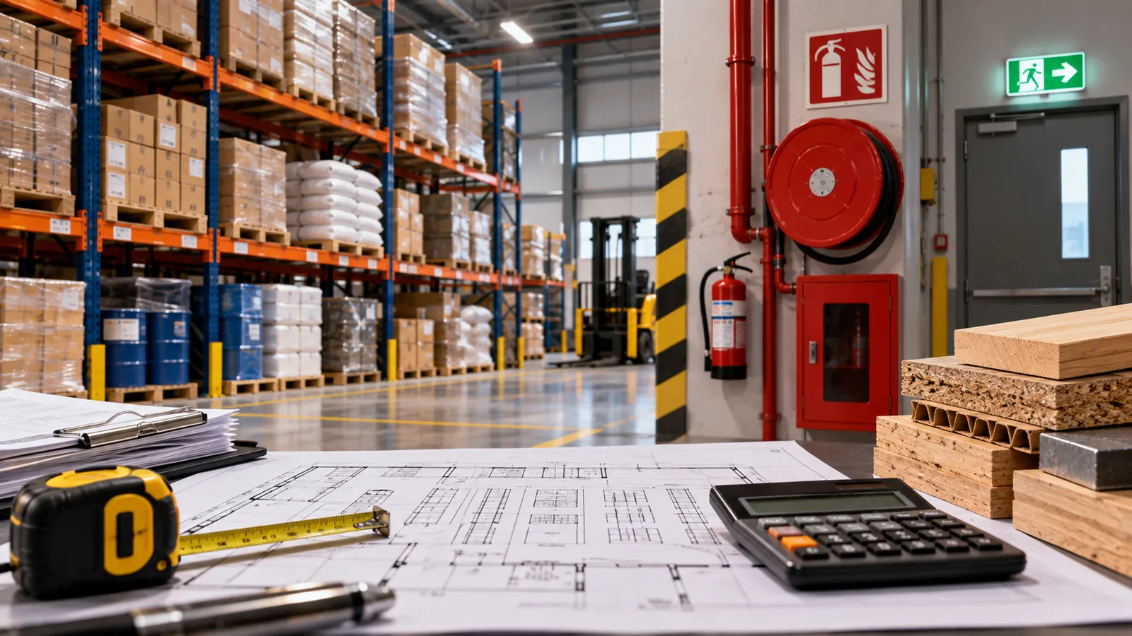 Fire safety engineer assessing combustible contents within an industrial building