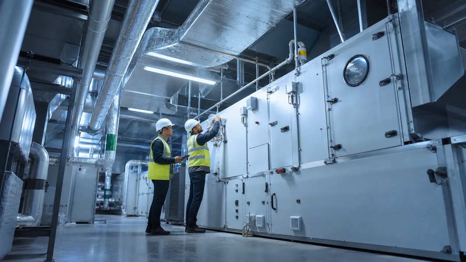 Industrial engineers commissioning efficient HVAC and engineering systems
