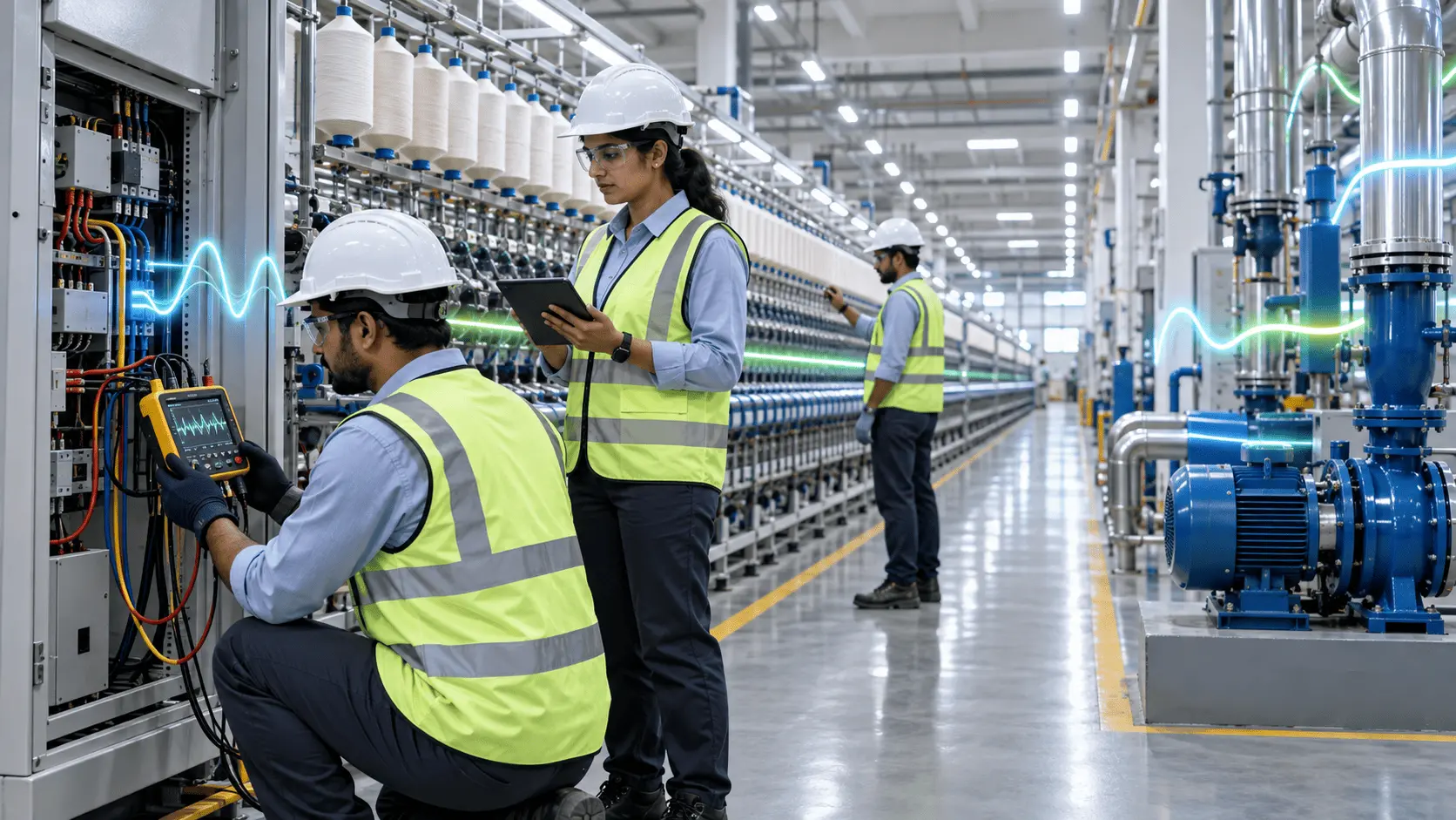 Industrial electrical and lighting installation inside a production facility